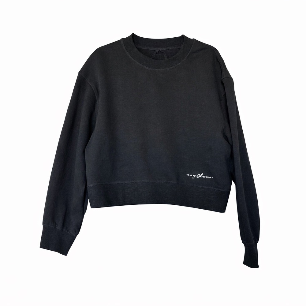 rag & bone French Terry Cropped Crewneck Sweatshirt Black Size S